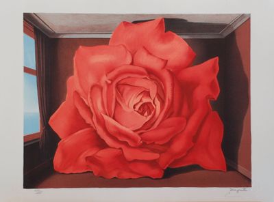 an image of a painting of a red rose in a box
