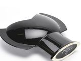 a black hair dryer that is on a white surface
