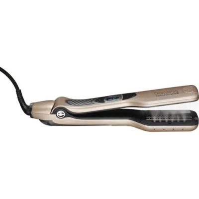 un gros plan d'un fer à lisser sur fond blanc
