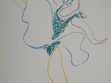 a drawing of a woman in a dress on a wall