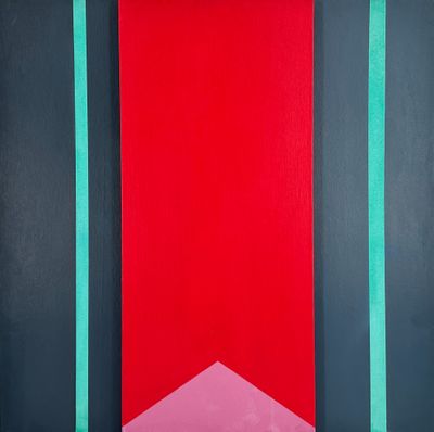 une peinture abstraite représentant un mur rayé de rouge, de noir et de vert