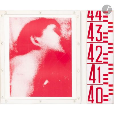 an image of a red and white picture of a woman ' s face