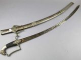 a pair of swords with a knife and a bottle opener on a white surface