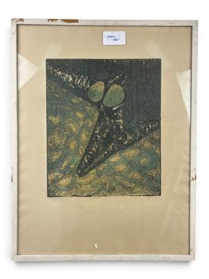 l'image d'un tableau représentant un oiseau perché sur une branche, dans un cadre