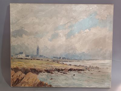 une image représentant un tableau d'un phare par temps nuageux