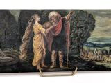 a painting of a man and a woman standing in a field