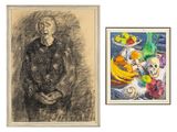 deux dessins encadrés représentant une femme et un tableau représentant un homme