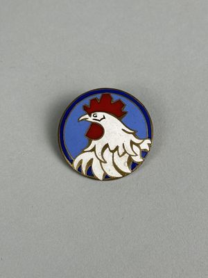 un gros plan d'un coq blanc sur fond bleu