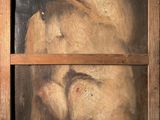 an image of a painting of a woman and a cat in a wooden box