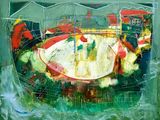 peinture abstraite représentant un manège dans un parc d'attractions