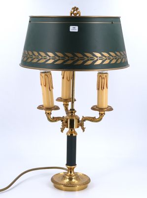 an image of a table lamp with a green shade on it