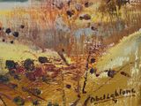 an image of a painting of a field with trees in the foreground
