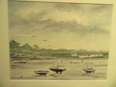 une photo d'une aquarelle représentant des bateaux sur l'eau