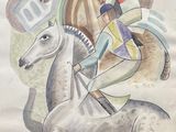 tableau représentant un homme à cheval avec une femme à ses côtés