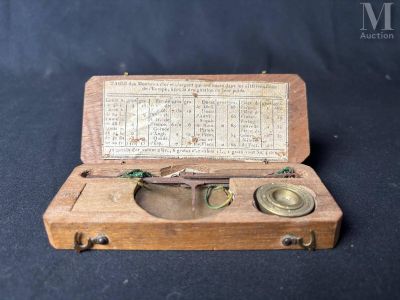 an old wooden box with a compass on it on a black background