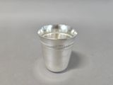 a silver cup that is sitting on a table