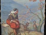 tableau représentant un homme assis sur un rocher, tenant un bâton