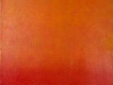 une peinture représentant une orange, du vert et du rouge sur fond blanc