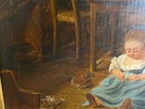 a painting of a little girl sitting on the floor