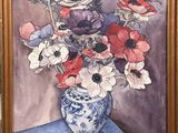 une peinture de fleurs dans un vase sur une table