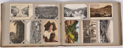 an open book with pictures of a woman in a hat and other pictures
