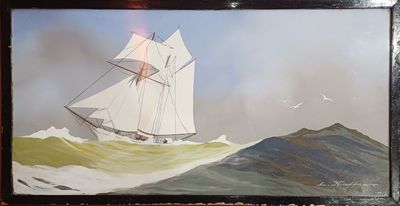 une photo d'un tableau représentant un voilier en mer