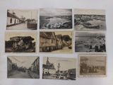 several old black and white photographs of people and buildings