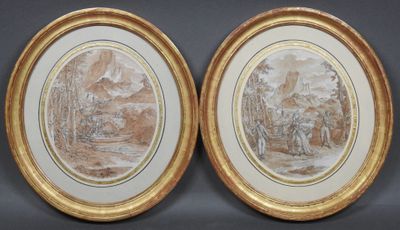 paire de cadres ovales français du XIXe siècle, peints à la main