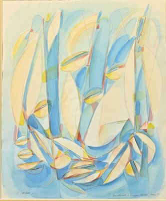 an image of a painting of sailboats floating in the water