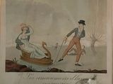 a painting of a man pulling a woman on a boat