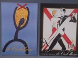 two posters of a man and a woman holding a tennis racquet