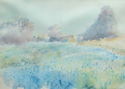 Robert RIVET (né en 1936), "La plaine à Saint Léonard", aqua…