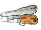 a violin that is sitting in a case on the floor