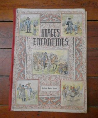 an old book with pictures of people on it sitting on a wooden table