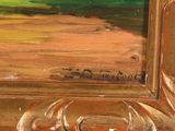 an oil painting of a landscape with a horse and a man in a field