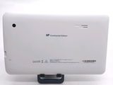 the back of a white tablet computer sitting on top of a white surface