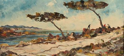 École MODERNE Pêcheurs au bord d'un chemin (Près des Martigu…