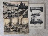deux vieilles photos d'un bâtiment où l'on voit plusieurs tables et chaises