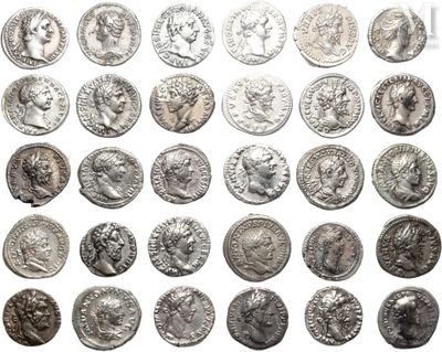 a collection of ancient roman coins on a white background