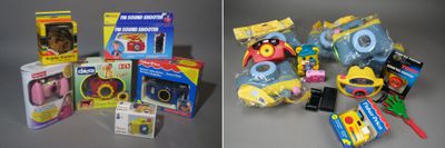two pictures side by side of a bunch of toys