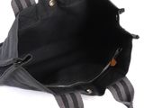 the back of a black and grey bag with a zipper on it