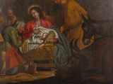 an image of a painting of a manger scene with a baby jesus in a manger