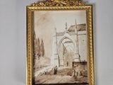 une vieille photo d'un tableau accroché au mur d'une pièce