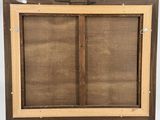 a close up of a wooden frame with a window on it