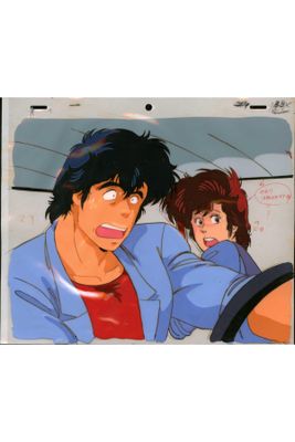 cartoon of a man and a woman in a car with a steering wheel