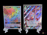 two pokemon cards sitting side by side on a black background