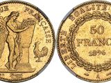 a gold coin with an image of a man holding a sword