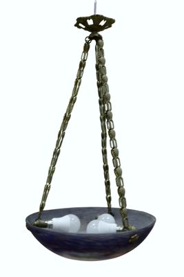 a bird feeder with eggs in it hanging from a chain