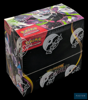 une boîte de cartes à collectionner Pokémon sur fond noir