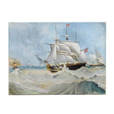 une image représentant un tableau d'un navire en pleine mer agitée